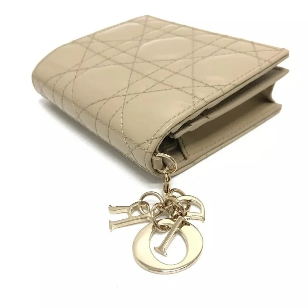 CHRISTIAN DIOR LADY DIOR Cannage Mini Wallet Compact Bifold Wallet Unused